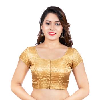Desginer Brocade Leaf Desgin Round Neck Dark Gold Short Sleeves Readymade blouse 1