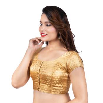 Desginer Brocade Leaf Desgin Round Neck Dark Gold Short Sleeves Readymade blouse 2