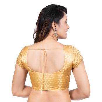 Desginer Brocade Leaf Desgin Round Neck Dark Gold Short Sleeves Readymade blouse 4