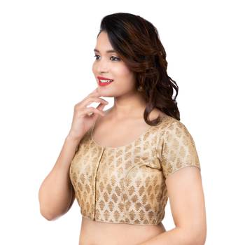 Desginer Brocade Wedding Off White Short Sleeves Readymade blouse 2
