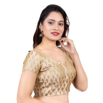 Desginer Brocade Wedding Off White Short Sleeves Readymade blouse 3
