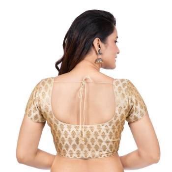 Desginer Brocade Wedding Off White Short Sleeves Readymade blouse 4
