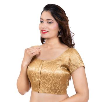 Brocade Gold Short Sleeves Readymade blouse 3