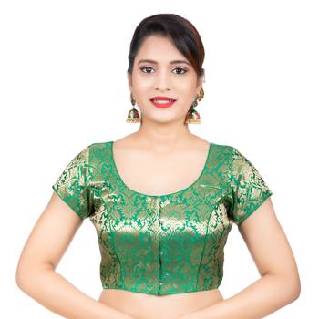 Brocade Green Short Sleeves Readymade blouse 1