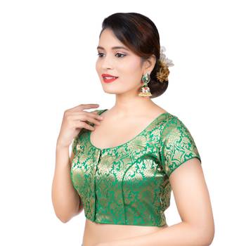 Brocade Green Short Sleeves Readymade blouse 2