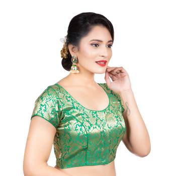 Brocade Green Short Sleeves Readymade blouse 3