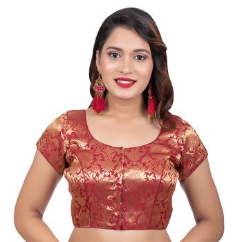 Brocade Maroon Short Sleeves Readymade blouse 1