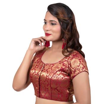 Brocade Maroon Short Sleeves Readymade blouse 2