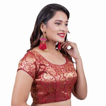 Brocade Maroon Short Sleeves Readymade blouse 3