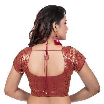 Brocade Maroon Short Sleeves Readymade blouse 4