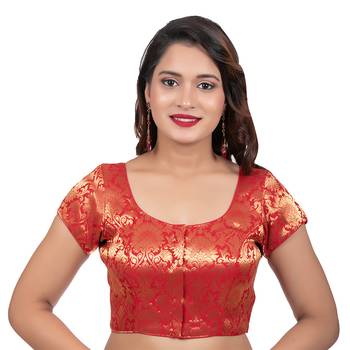 Brocade Red Short Sleeves Readymade blouse 1