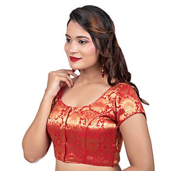 Brocade Red Short Sleeves Readymade blouse 2