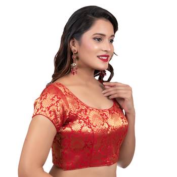 Brocade Red Short Sleeves Readymade blouse 3