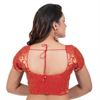 Brocade Red Short Sleeves Readymade blouse 4