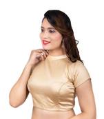 Gold Desginer High Neck Dupion Silk Short Sleeves Back Open Full Zipper Readymade blouse