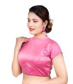 Pink Desginer High Neck Dupion Silk Short Sleeves Back Open Full Zipper Readymade blouse