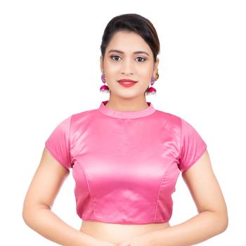 Pink Desginer High Neck Dupion Silk Short Sleeves Back Open Full Zipper Readymade blouse 2