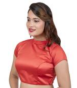 Rust Desginer High Neck Dupion Silk Short Sleeves Back Open Full Zipper Readymade blouse