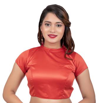 Rust Desginer High Neck Dupion Silk Short Sleeves Back Open Full Zipper Readymade blouse 2