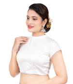 White Desginer High Neck Dupion Silk Short Sleeves Back Open Full Zipper Readymade blouse