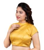 Yellow Desginer High Neck Dupion Silk Short Sleeves Back Open Full Zipper Readymade blouse
