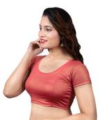 Short Sleeves Lycra Rust Stretchable Readymade blouse