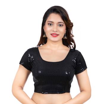 Dupion Silk Black Sequinned Short Sleeves Readymade blouse 1