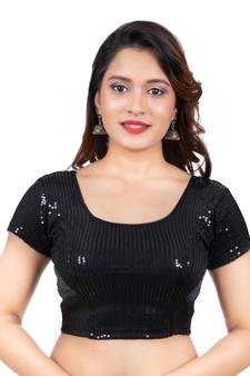 Dupion Silk Black Sequinned Short Sleeves Readymade blouse