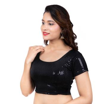 Dupion Silk Black Sequinned Short Sleeves Readymade blouse 2