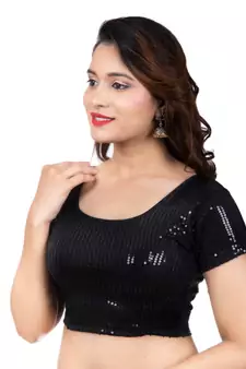 Dupion Silk Black Sequinned Short Sleeves Readymade blouse