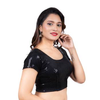 Dupion Silk Black Sequinned Short Sleeves Readymade blouse 3