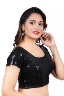 Dupion Silk Black Sequinned Short Sleeves Readymade blouse