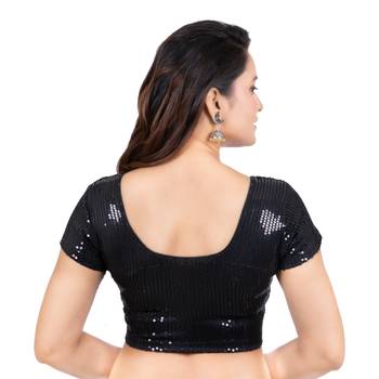 Dupion Silk Black Sequinned Short Sleeves Readymade blouse 4