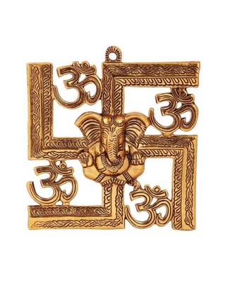 Swastik with Om and Ganesh Motiff Aluminium Wall Hanging 1