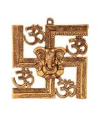 Swastik with Om and Ganesh Motiff Aluminium Wall Hanging