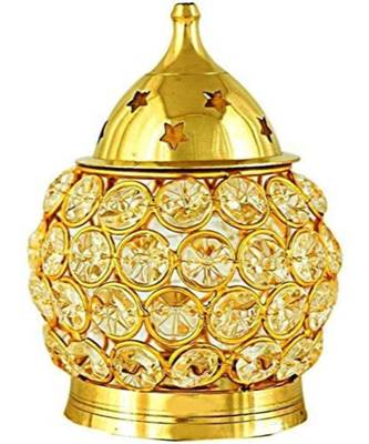 Crystal Akhand Diya for Puja     Brass Decorative Items Oil Lamp Tea Light Holder Lantern Oval Shape 1