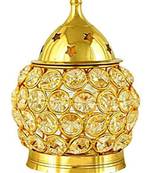 Crystal Akhand Diya for Puja     Brass Decorative Items Oil Lamp Tea Light Holder Lantern Oval Shape