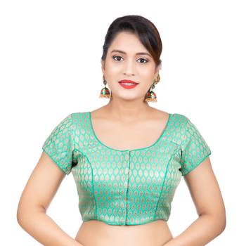 Brocade Green Short Sleeves Readymade blouse 1