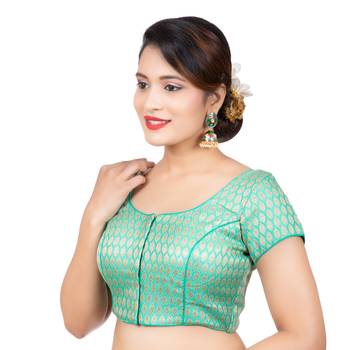 Brocade Green Short Sleeves Readymade blouse 2