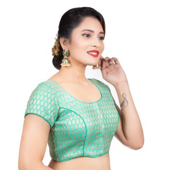 Brocade Green Short Sleeves Readymade blouse 3