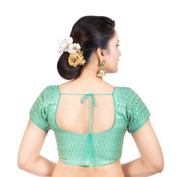 Brocade Green Short Sleeves Readymade blouse 4