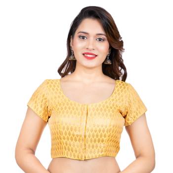 Brocade Yellow Short Sleeves Readymade blouse 1