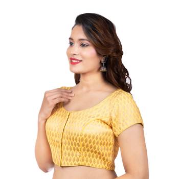Brocade Yellow Short Sleeves Readymade blouse 2