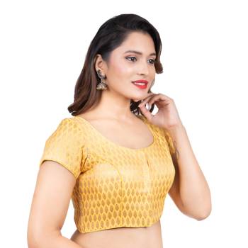 Brocade Yellow Short Sleeves Readymade blouse 3