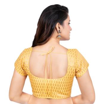 Brocade Yellow Short Sleeves Readymade blouse 4