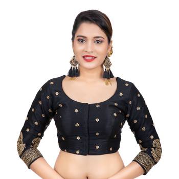 Black Dupion Silk Embroidered 3/4 Sleeves Readymade blouse 1