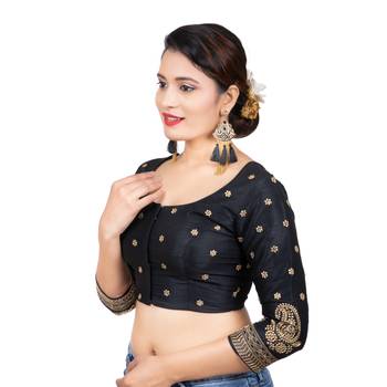 Black Dupion Silk Embroidered 3/4 Sleeves Readymade blouse 2