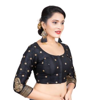 Black Dupion Silk Embroidered 3/4 Sleeves Readymade blouse 3