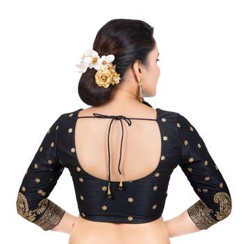 Black Dupion Silk Embroidered 3/4 Sleeves Readymade blouse 4