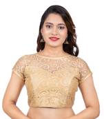 Gold High Neck Dupion Silk Full Net Short Sleeves Back Open Readymade blouse